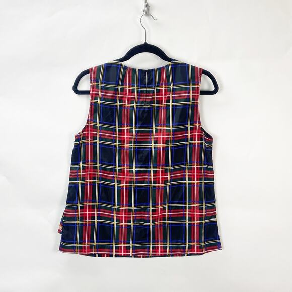 J. Crew 6 NWT Womens Red Black Tartan Ruffle Tank Top Blouse - Picture 7 of 8